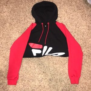 FILA Red and Black Crop Hoodie